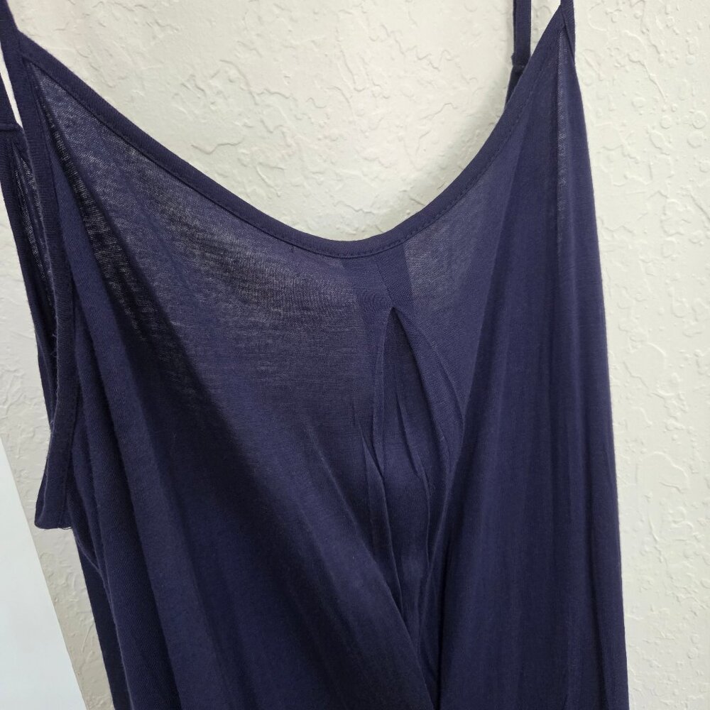 Womens Wide-Leg Jumpsuit Medium Blue Romper Spaghetti Strap Pallazo Navy - Picture 5 of 7